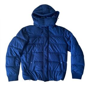 Uniqlo Men’s Large Wool Blend Down Puffer Coat Jacket Dark Navy Blue